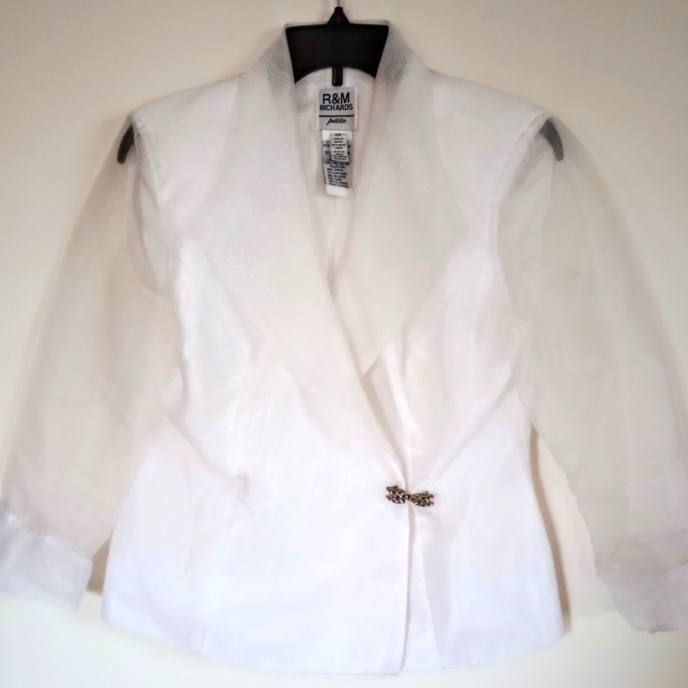 WHITE EVENING GOWN POLYESTER JACKET, SIZE 10P, BY R&M RICHARDS